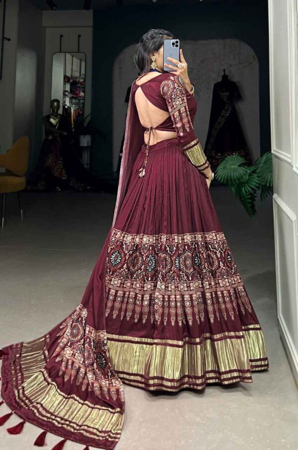 Pure Gaji silk Lagdi Patta Lehenga Choli In wine Color