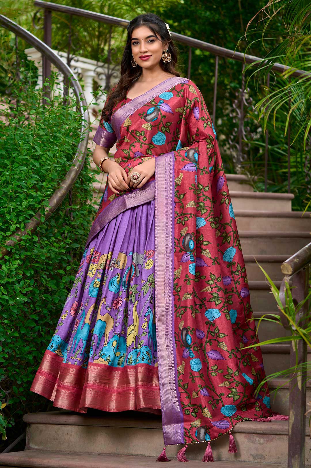 Purple Kamalkari Lehenga Choli Dola silk Fabric