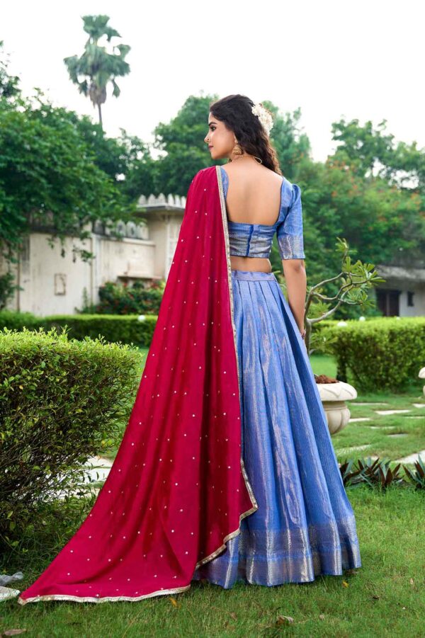 R Blue Zari Weaving Kanchipuram Silk Lehenga Choli With Dupatta