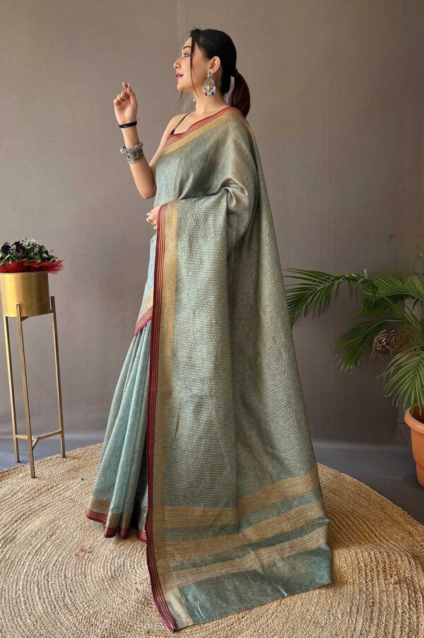 Rama Soft Silk Saree with All Over Zari Chex Weaving Design