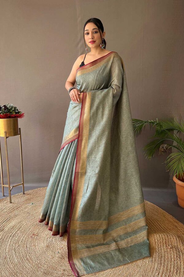 Rama Soft Silk Saree with All Over Zari Chex Weaving Design