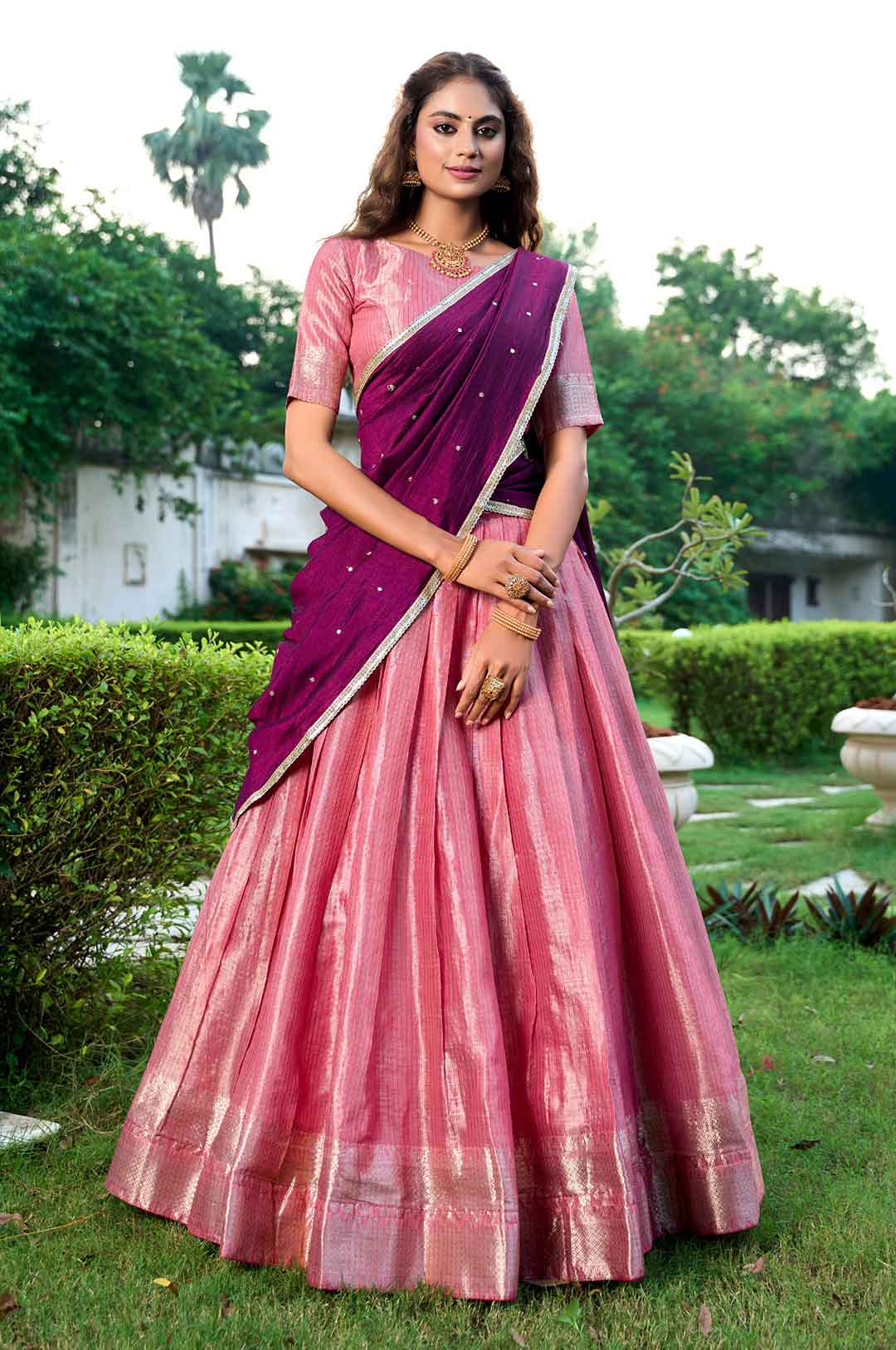 Slm Zari Weaving Kanchipuram Silk Lehenga Choli With Dupatta