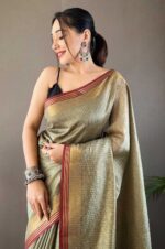 pista-Soft-Silk-Saree-with-Zari-Chex-Weaving-Design