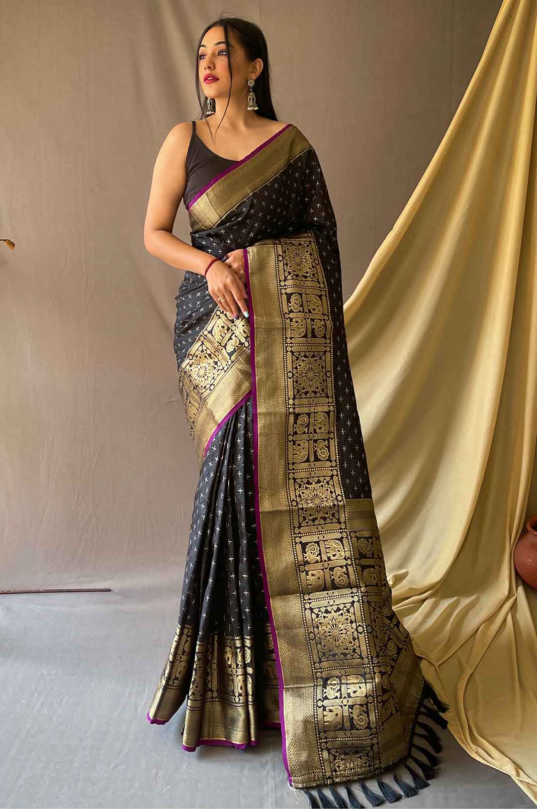 Black Silk Saree For Girls