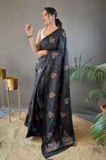 Black-Silk-Saree-with-Zari-Embroidery-and-Piping-Design-3