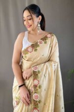 Cream-Tussar-Silk-Saree-with-Contrast-Embroidery-and-Cutwork-Border-2