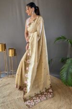 Cream-Tussar-Silk-Saree-with-Contrast-Embroidery-and-Cutwork-Border-3