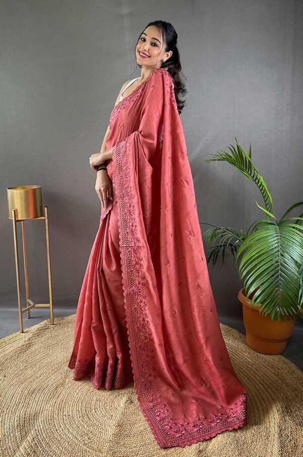 DarkPink Pure Matka Silk Soft Saree with Motifs and Cutwork Border