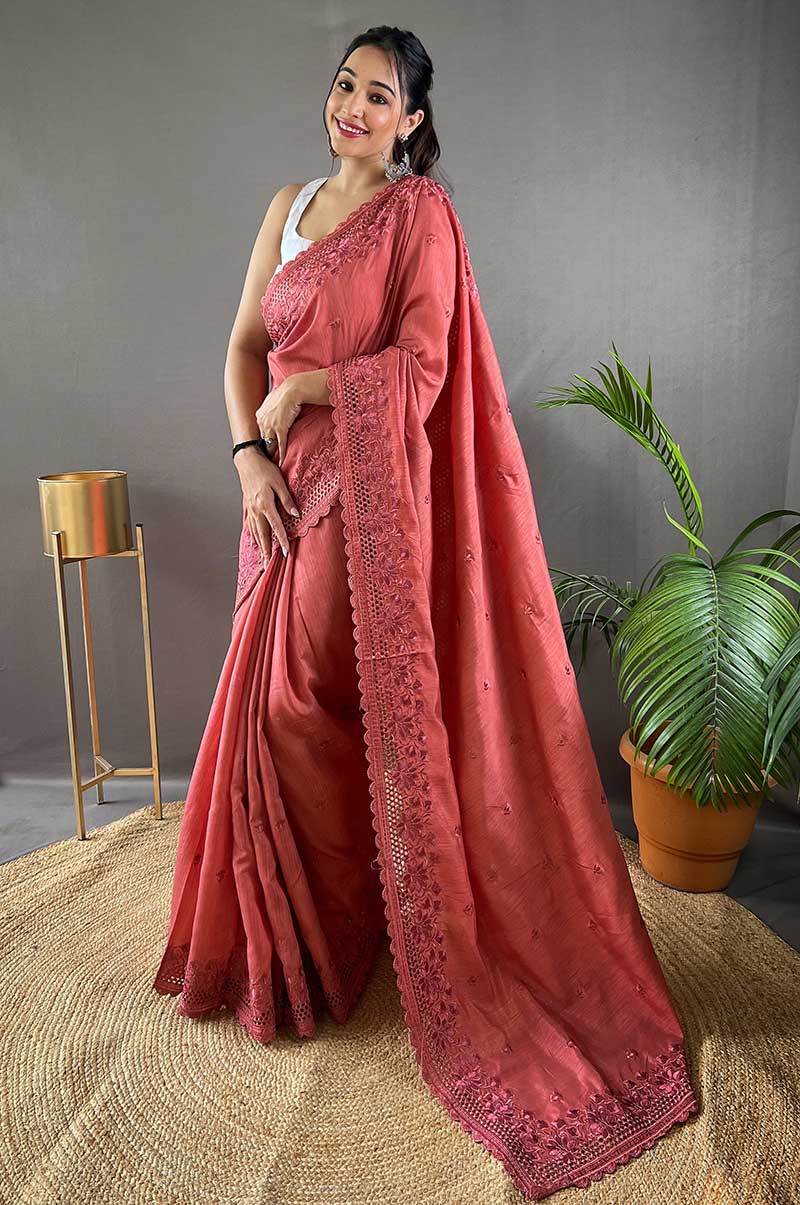 DarkPink Pure Matka Silk Soft Saree with Motifs and Cutwork Border