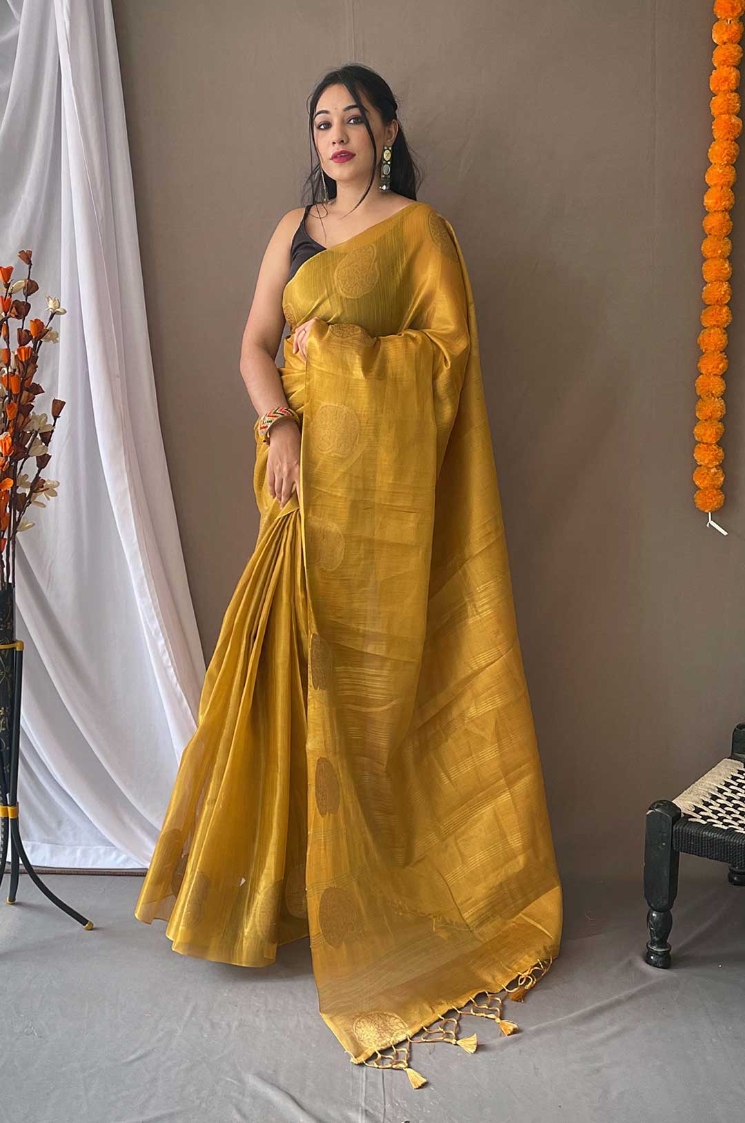 Gold Color Tissue Silk Saree