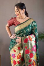 Green-Paithani-Silk-Saree-with-3D-Traditional-Design-and-Zari-Work