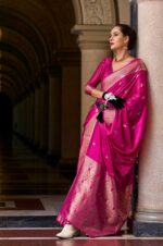 Hot-Pink-Assam-Muga-Silk-Saree-with-Golden-Detailing-and-Intricate-Border-3