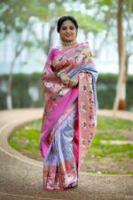 Lavender-Lucknowi-Weaving-Saree-with-Paithani-Patola-Fusion-and-Meenakari-Pallu