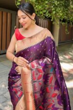 Magenta-Pure-Banarasi-Paithani-Silk-Saree-with-Resham-Weave-and-Meenakari-Lotus-Flower-Design