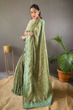 Mahendi-Pure-Matka-Silk-Saree-with-Motifs-and-Cutwork-Border