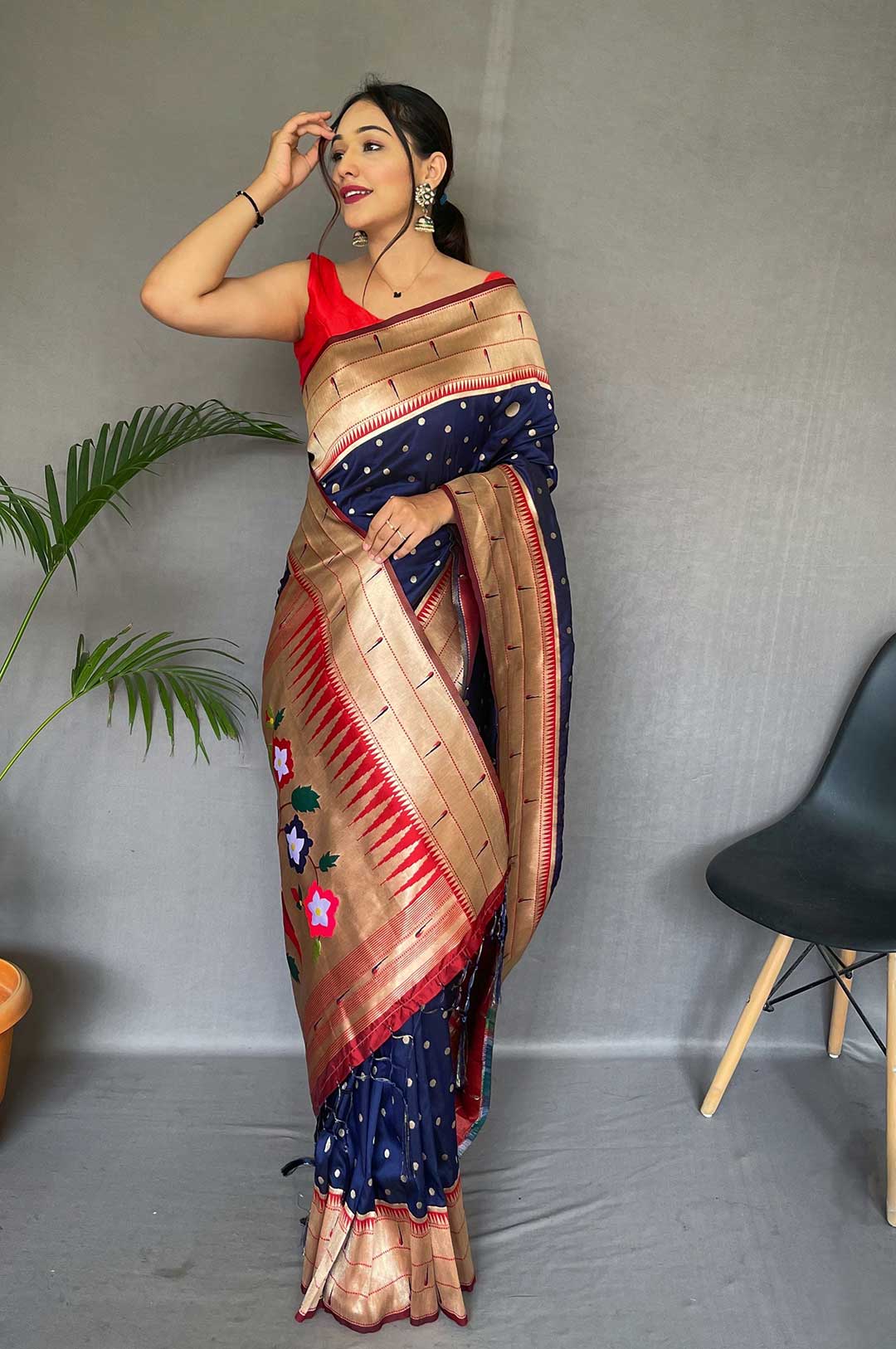 Navy Blue Color Paithani Silk Saree