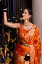 Orange-Color-Assam-Muga-Silk-Saree-with-Golden-Detailing-and-Intricate-Border-3