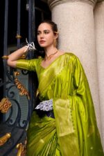 Parrot-Green-Assam-Muga-Silk-Saree-with-Golden-Detailing-and-Intricate-Border