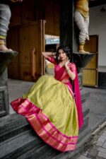 Parrot-and-Pink-Kanchipuram-Silk-Lehenga-Choli-Set-with-Zari-Weaving-2