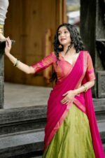 Parrot-and-Pink-Kanchipuram-Silk-Lehenga-Choli-Set-with-Zari-Weaving-3