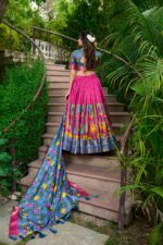 Pink-Kalamkari-Print-Lehenga-Choli-In-Dola-Silk-Fabric-