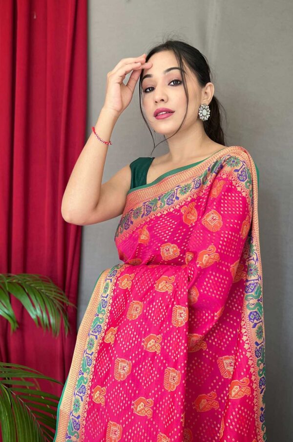 Pink Kachii Patola Silk Saree with Patola Weaving and Meenakari Border