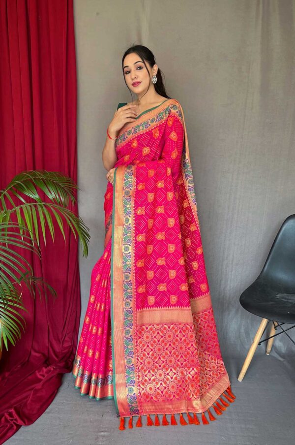 Pink Kachii Patola Silk Saree with Patola Weaving and Meenakari Border