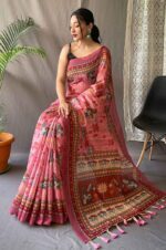 Pink-Pure-Malai-Cotton-Kamalkari-Saree-with-Block-Print-3