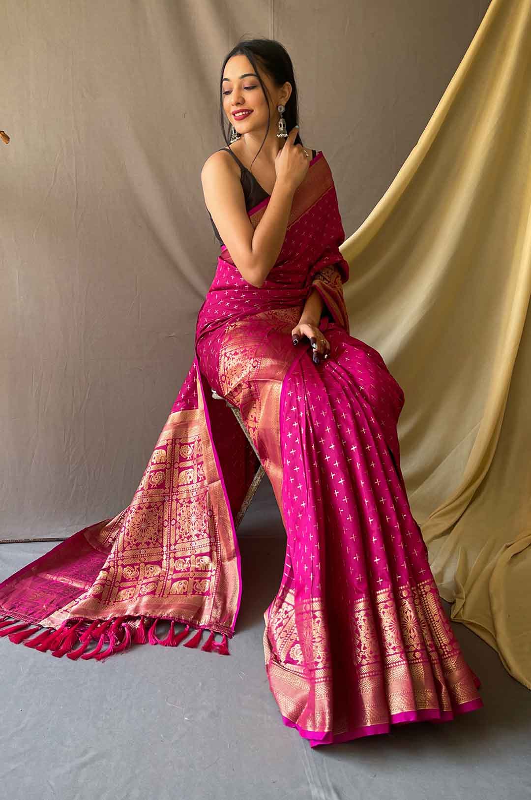 Pink Silk Saree with zari work