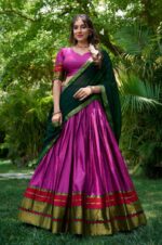 Pink-south-indian-Poly-Cotton-Lehenga-Choli-Set-with-Zari-Weaving