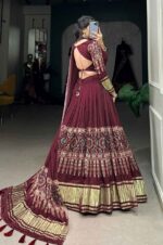 Pure-Gaji-silk-Lagdi-Patta-Lehenga-Choli-In-Wine-color-2