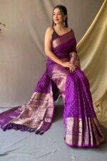 Purple-Color-Soft-Silk-Saree-with-Silver-and-Gold-Zari-Checks-and-Broad-Zari-Border-2