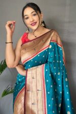 Rama-Color-Pure-Paithani-Silk-Saree-with-Rich-Parrot-Design-Weaved-Pallu-and-Polka-Dot-Motif-3