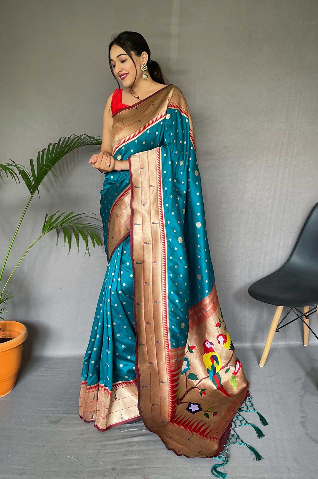 Rama Color Paithani Silk Saree