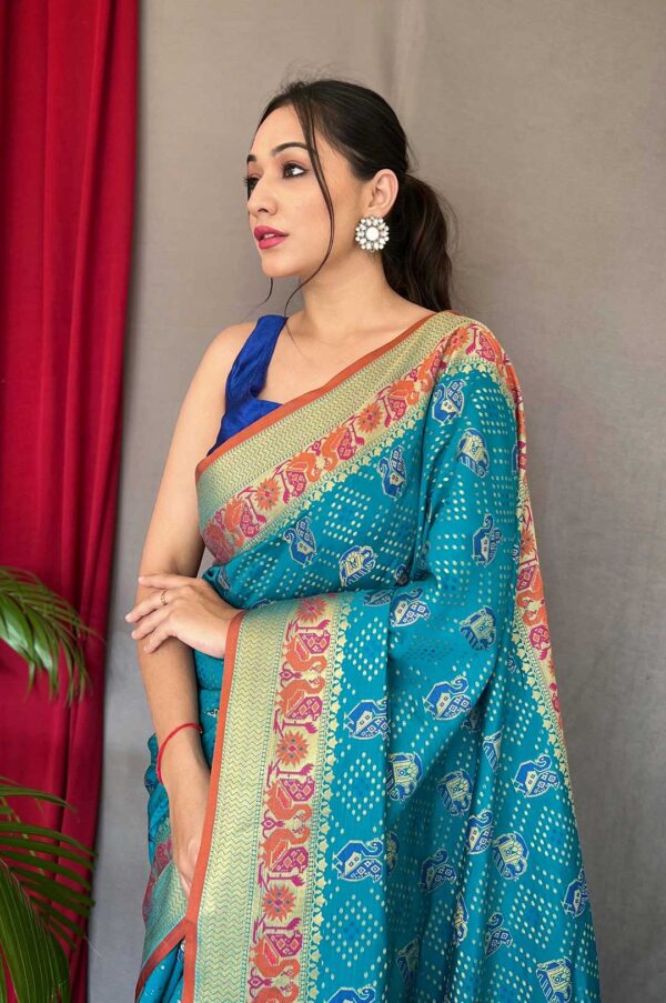 Rama Kachii Patola Silk Saree with Patola Weaving and Meenakari Border