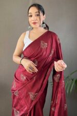 Red-Silk-Saree-with-Zari-Embroidery-and-Piping-Design