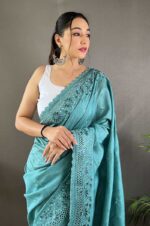 Sky-Matka-Silk-Saree-with-Motifs-and-Cutwork-Border-2