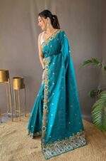 Sky-Tussar-Silk-Saree-with-Contrast-Embroidery-and-Cutwork-Border-2