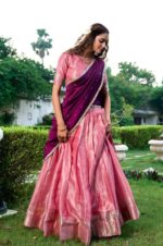 Slm-Zari-Weaving-Kanchipuram-Silk-Traditional-Lehenga-Choli-with-contrast-and-sequence-worked-Dupatta-2