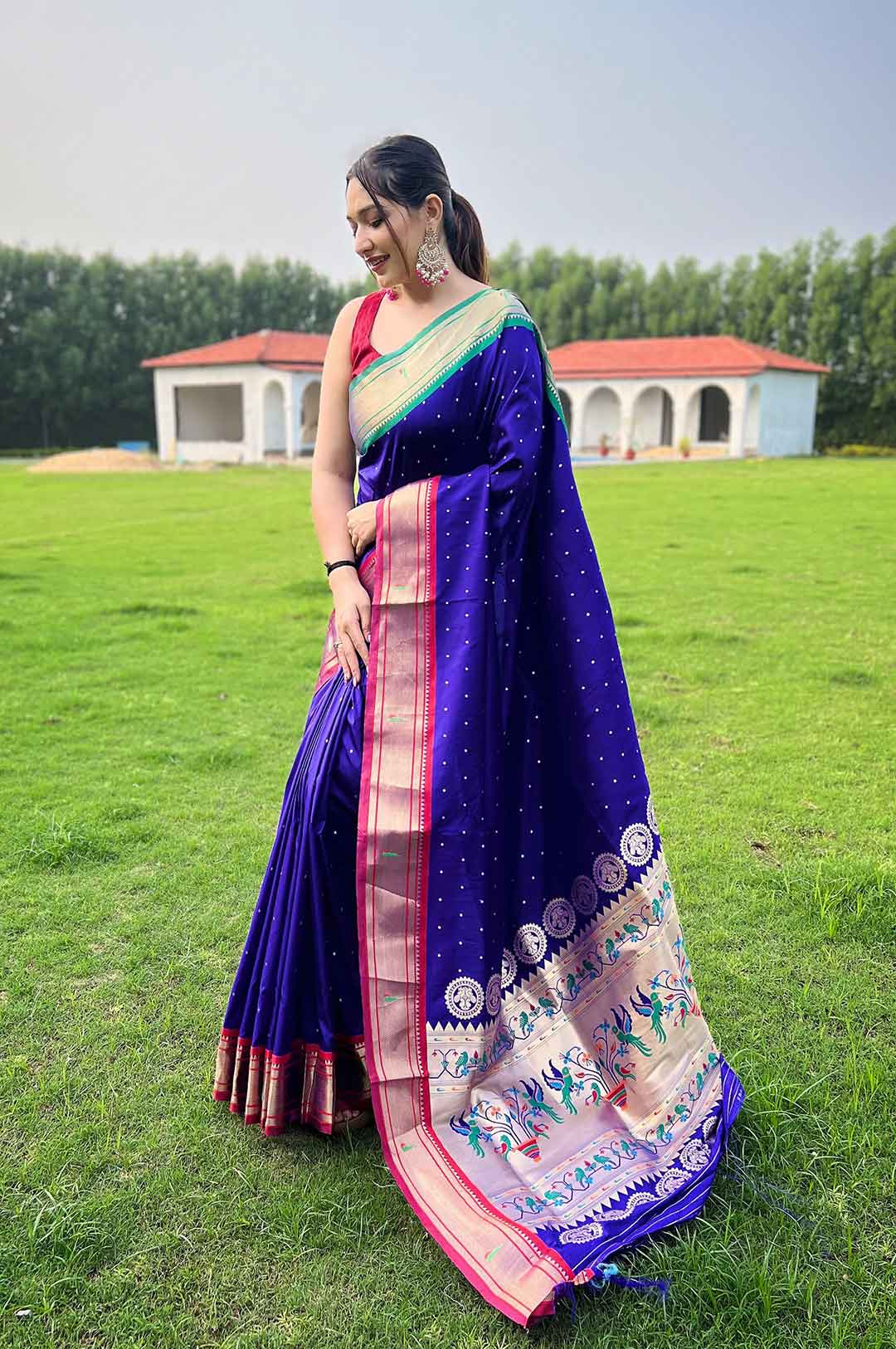 Violet Paithani Weaving Saree with Ganga Jamuna Border and Rich Pallu