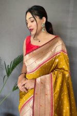 Yellow-Color-Pure-Paithani-Silk-Saree-with-Rich-Weaved-Pallu-and-Polka-Dot-Motif