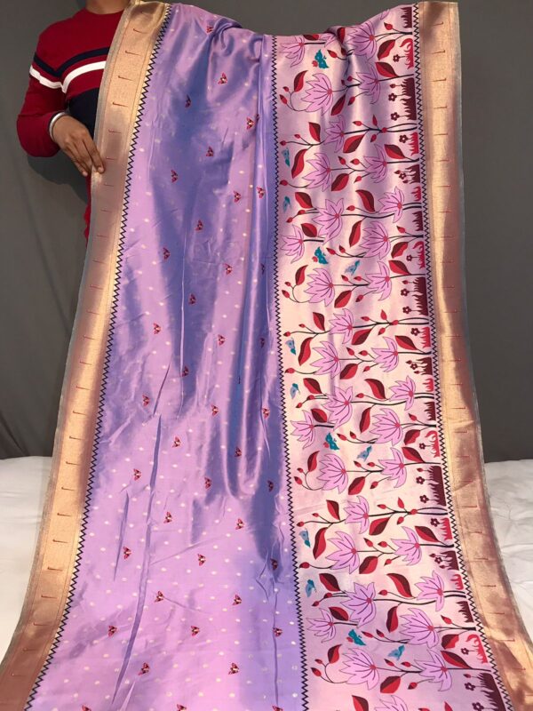 Lavender Pure Banarasi Paithani Silk Saree with Lotus Flower Design