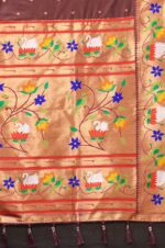 Coffee-Paithani-Silk-Saree-with-Floral-and-Parrot-Motifs-2