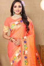 Peach-Paithani-Silk-Saree-with-Floral-and-Parrot-Motifs-2