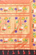 Peach-Paithani-Silk-Saree-with-Floral-and-Parrot-Motifs-5