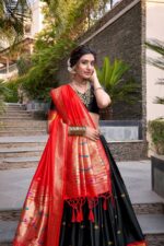 Black-Jacquard-Silk-Paithani-Lehenga-Choli-with-Rich-Red-Zari-Weaving-Dupatta