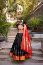 Black-Jacquard-Silk-Paithani-Lehenga-Choli-with-Rich-Red-Zari-Weaving-Dupatta-2