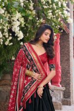 Black-Tussar-Silk-Lehenga-Choli-with-Maroon-Patola-Print-Dupatta