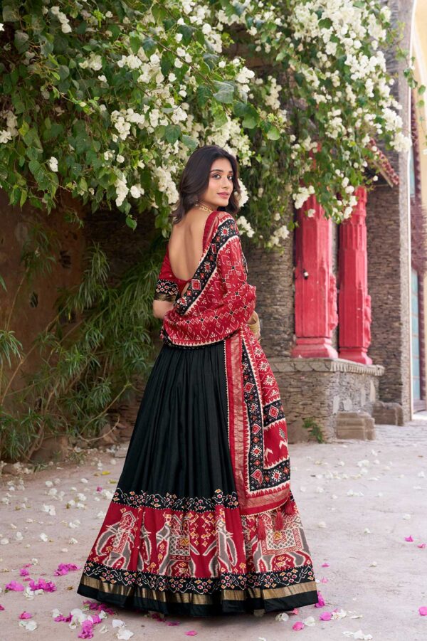 Black Tussar Silk Lehenga Choli with Maroon Patola Print Dupatta