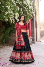 Black-Tussar-Silk-Lehenga-Choli-with-Maroon-Patola-Print-Dupatta-4